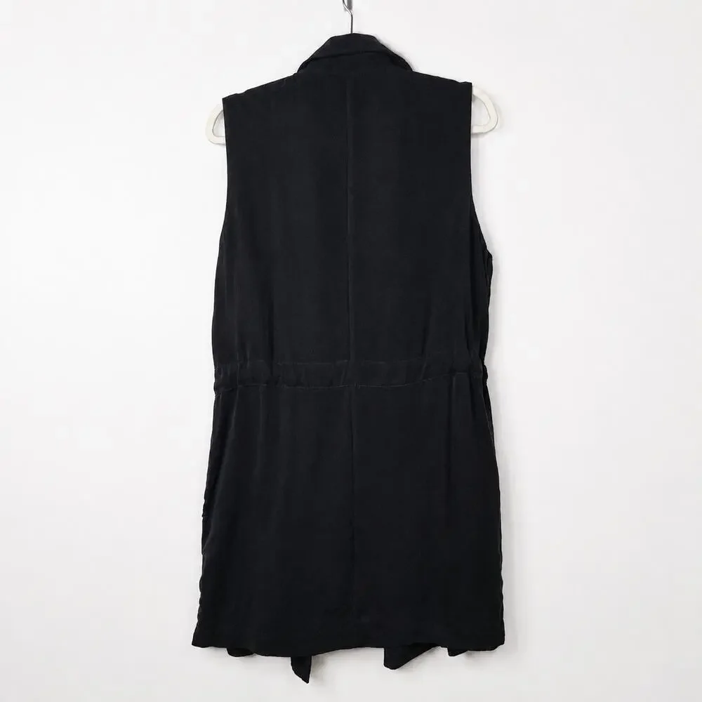 Anthropologie Elevenses Cupro Drape Utility Long Vest Black L